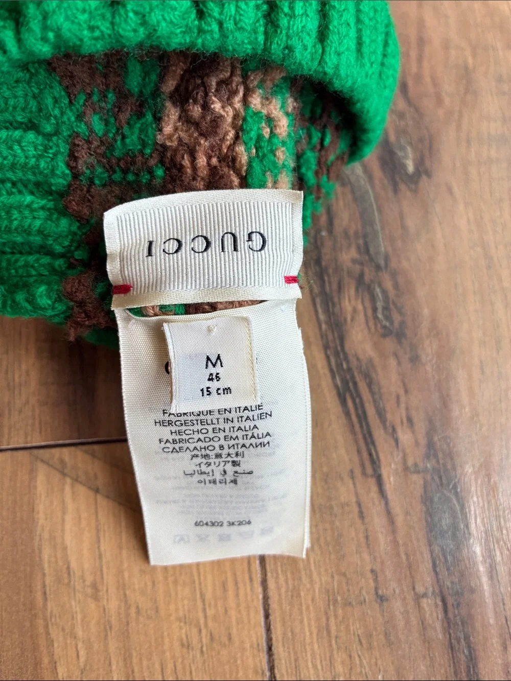 Gucci Green Brown Tan Knit Logo Beanie